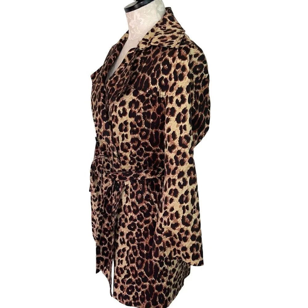 Vertigo Womens Trench Coat Size Small Animal Print Belted Lightweight Button Up - Picture 3 of 12